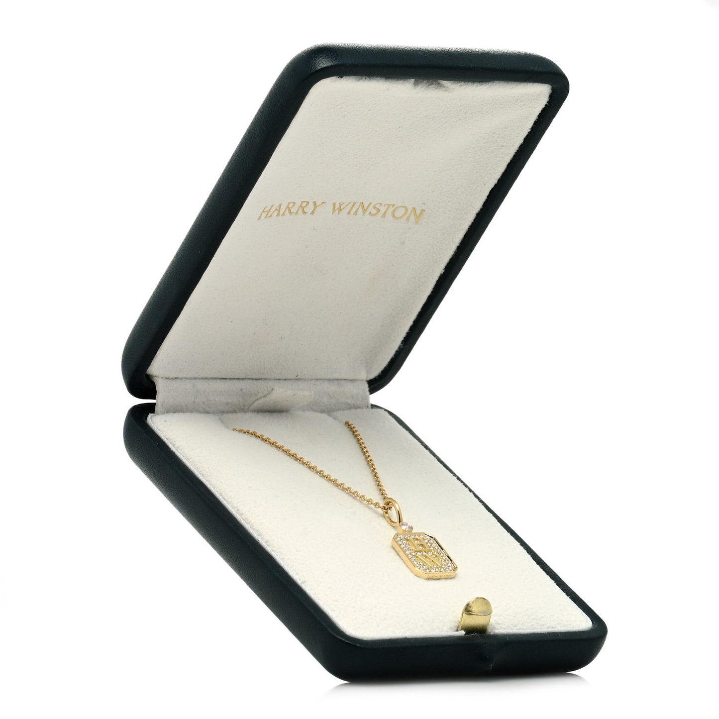 18K Yellow Gold Diamond HW Logo Full Pave Pendant Necklace