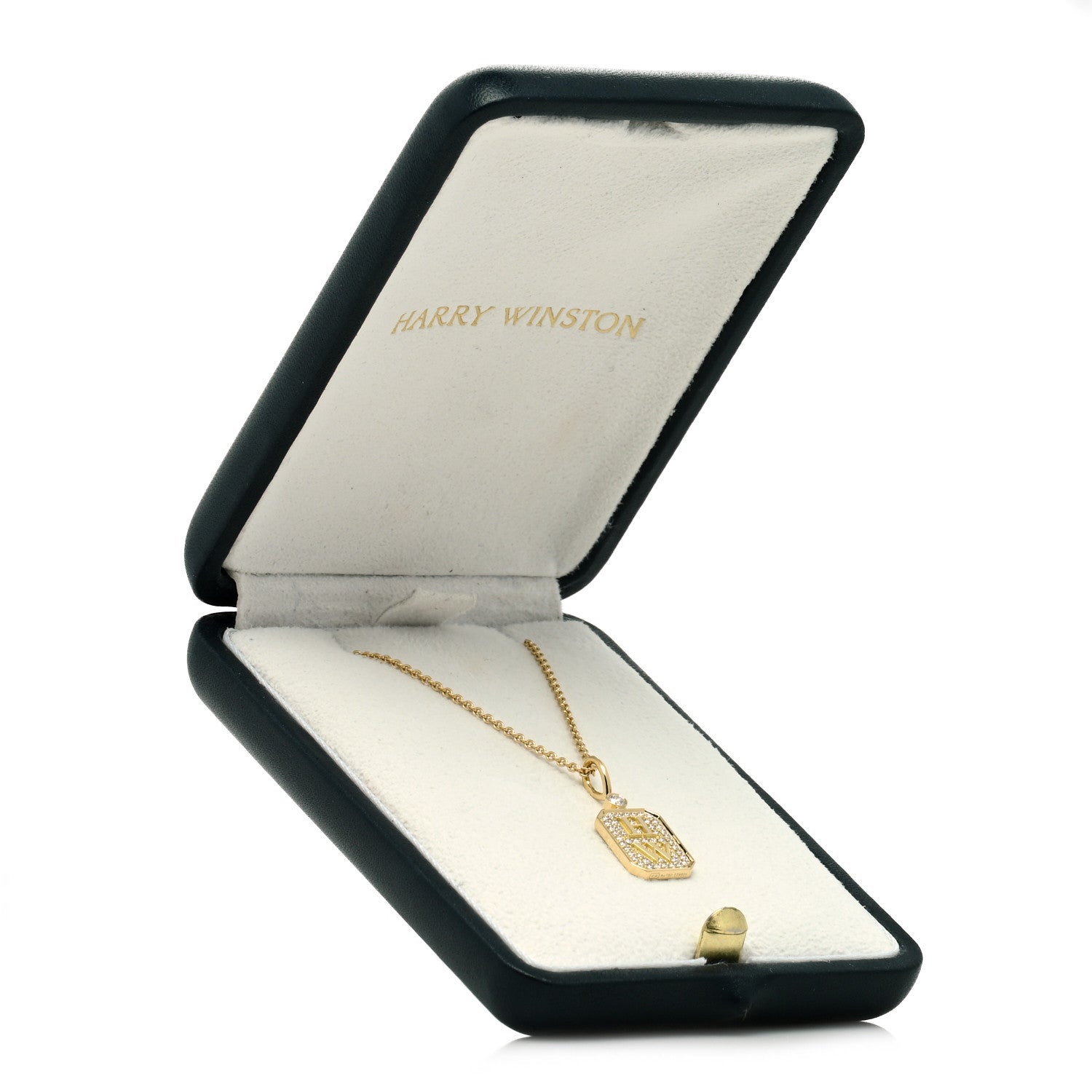 Harry Winston 18K Yellow Gold Diamond HW Logo Full Pave Pendant Necklace 6 of 6