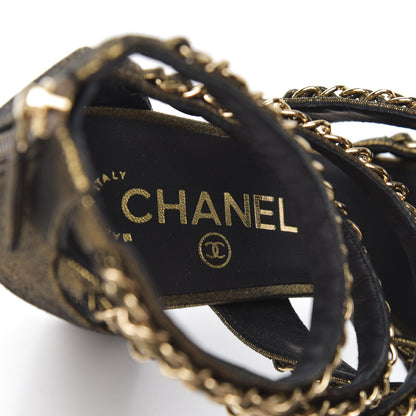 Chanel Metallic Fabric Gladiator Chain Sandals 39.5 Black Gold 6 of 8