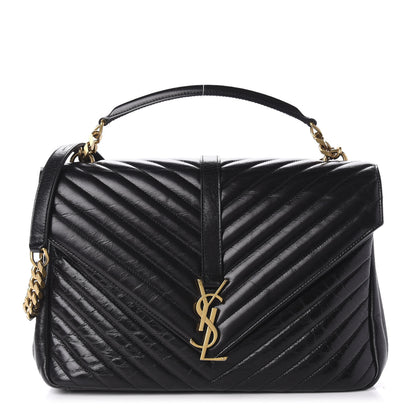 Saint Laurent Cracked Shiny Calfskin Matelasse Chevron Monogram Large College Satchel Black 1 of 11