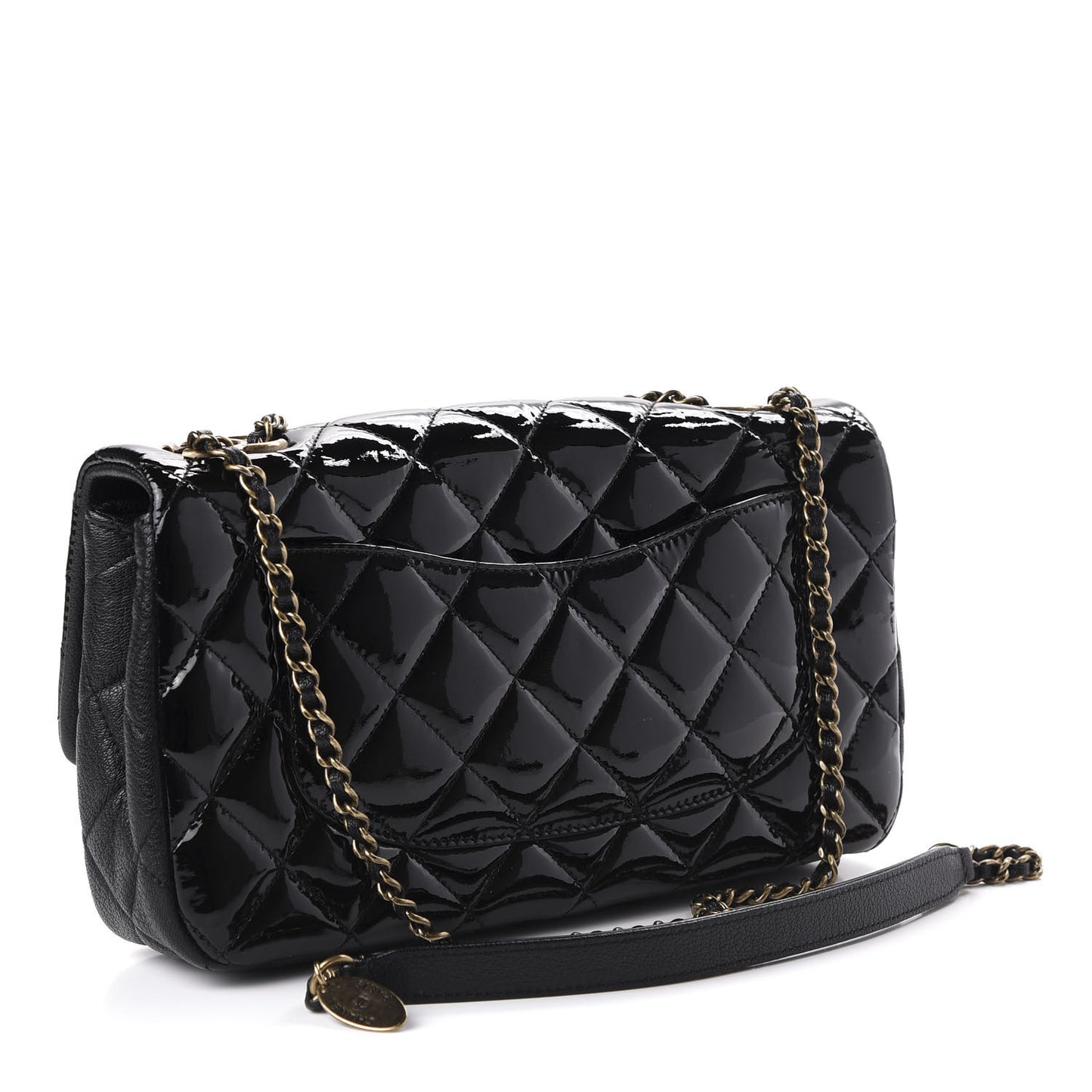Patent Goatskin Quilted Medium CC Eyelet Flap Black