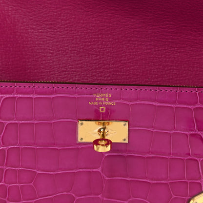 Hermes Shiny Alligator Kelly Longue Wallet Rose Scheherazade 6 of 8