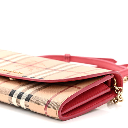 Burberry Haymarket Check Henley Wallet On Chain Coral Red 9 of 9