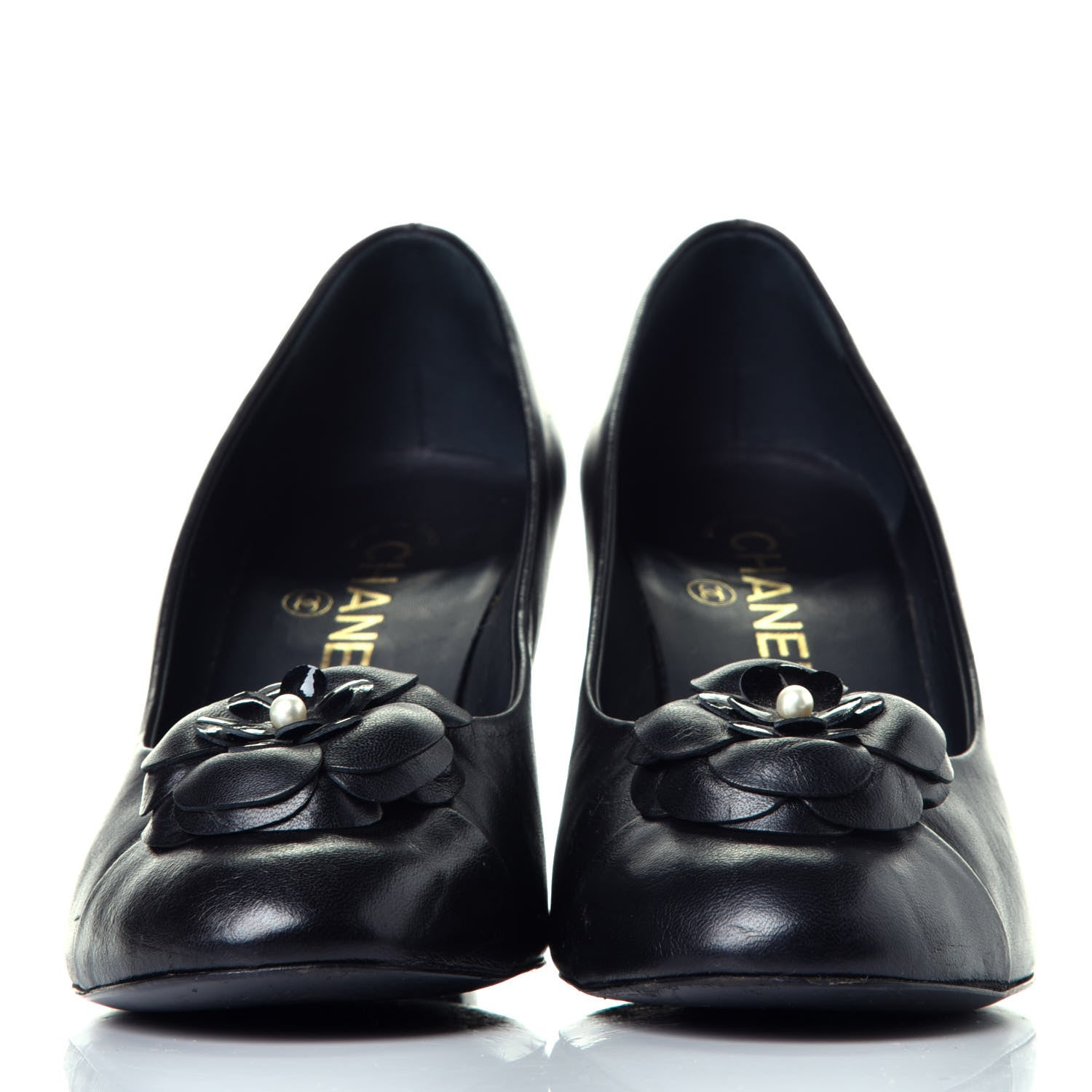 Chanel Lambskin Pearl Camellia Cap Toe Pumps 39 Black 2 of 11