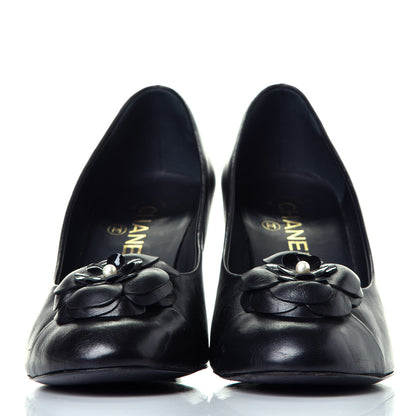 Chanel Lambskin Pearl Camellia Cap Toe Pumps 39 Black 2 of 11