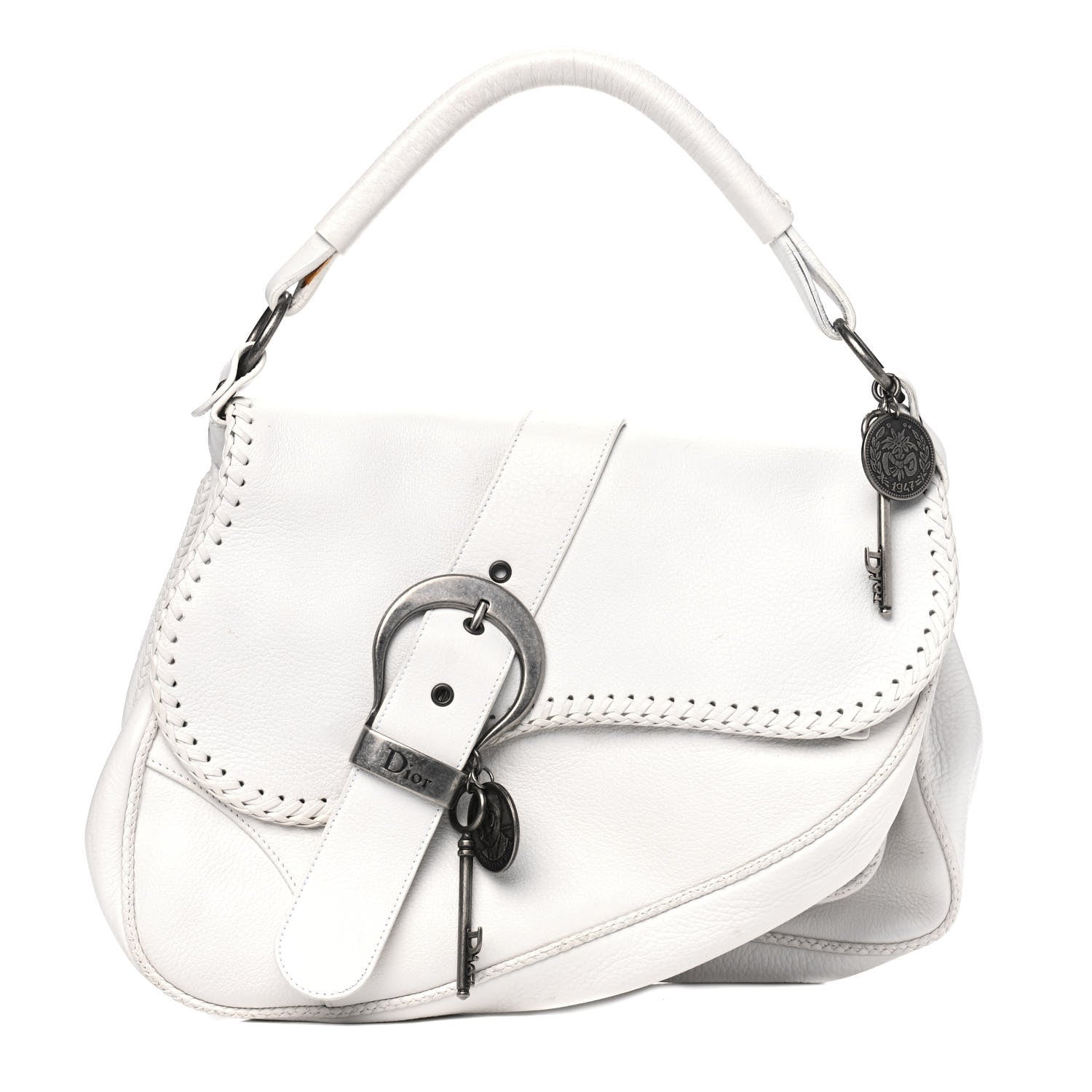 Christian Dior Calfskin Whipstitch Gaucho Double Saddle Bag White 1 of 16