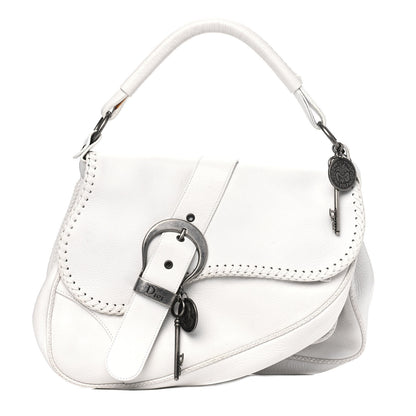 Christian Dior Calfskin Whipstitch Gaucho Double Saddle Bag White 1 of 16