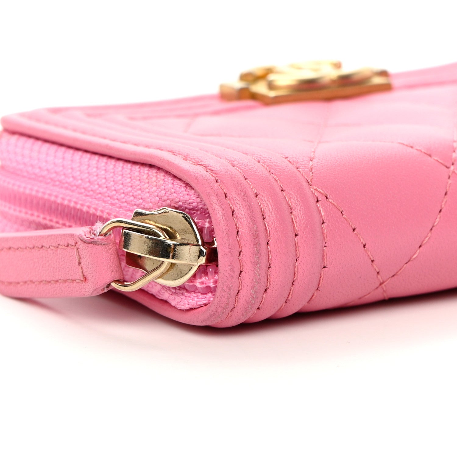 Chanel Lambskin Quilted Boy Zip Around Coin Purse Wallet Pink 8 of 14
