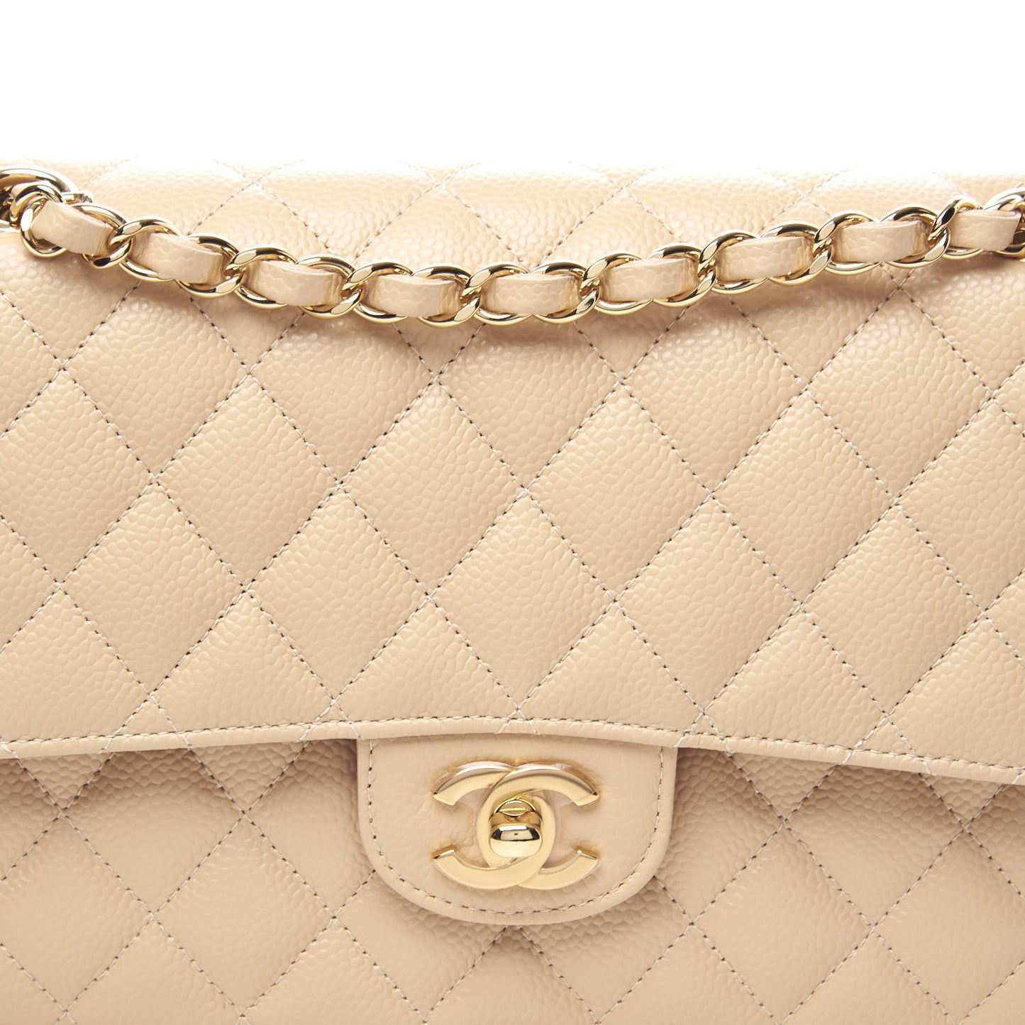 Caviar Quilted Medium Double Flap Beige Clair