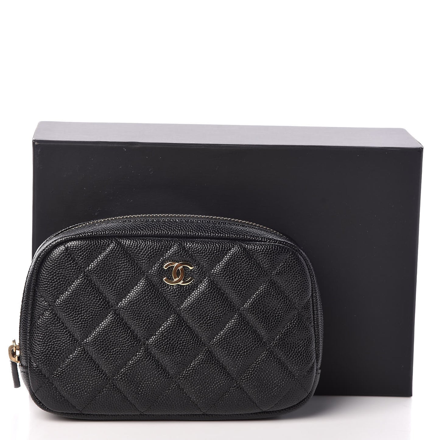 Caviar Quilted Small Curvy Pouch Cosmetic Case Black