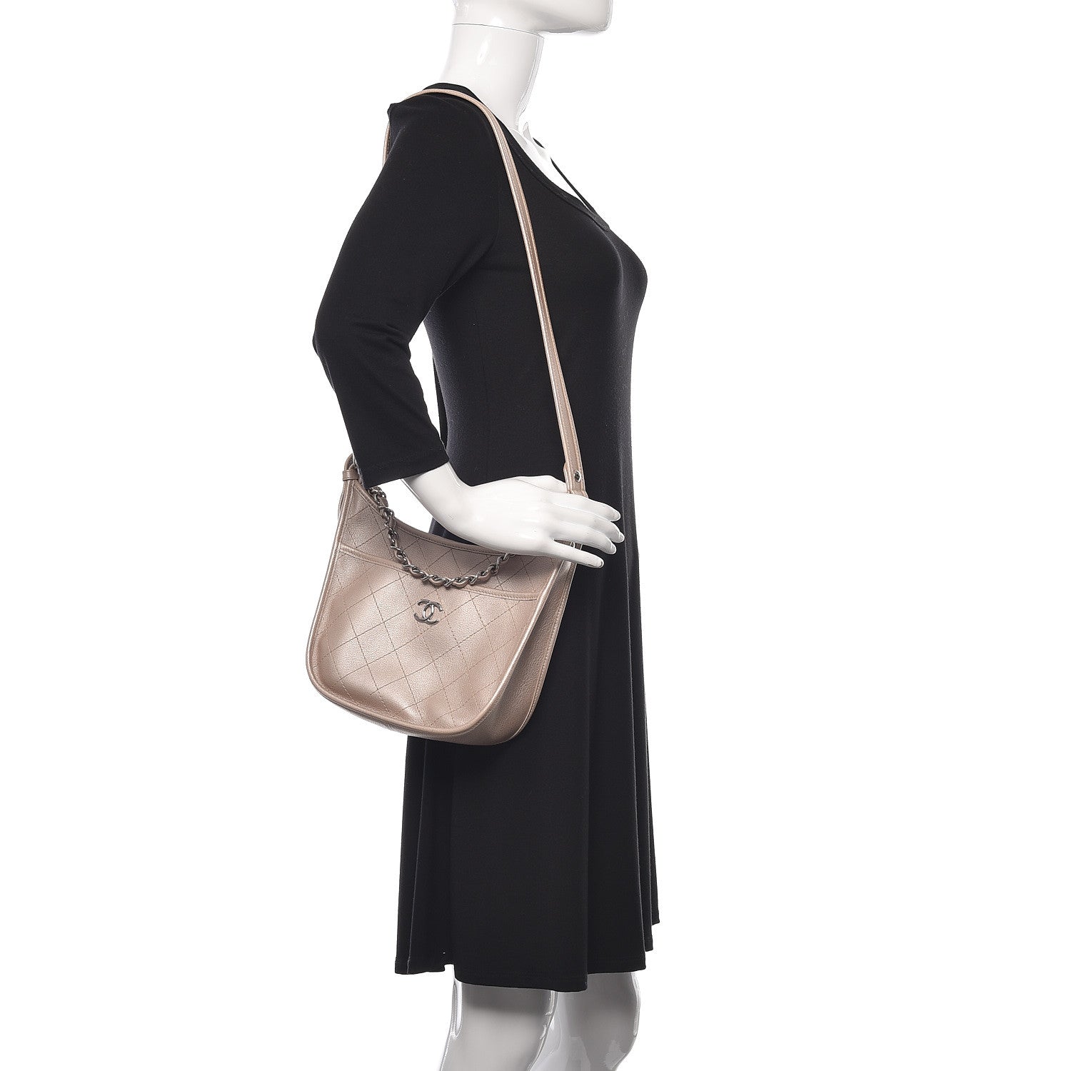 Chanel Metallic Calfskin Quilted Jungle Stroll Hobo Gold 2 of 11