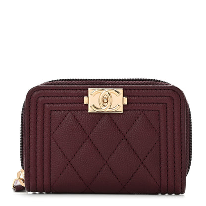 Chanel Caviar Quilted Boy Zip Around Coin Purse Wallet Dark Purple 1 of 7