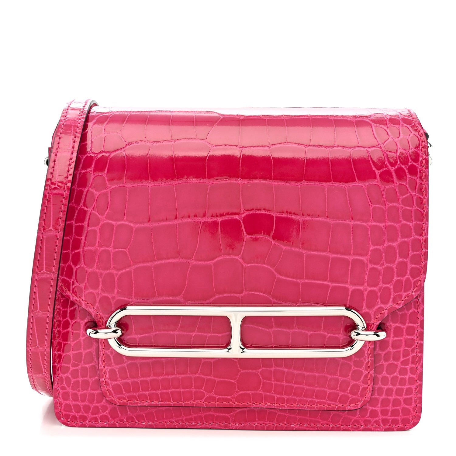 Hermes Shiny Alligator Mini Sac Roulis Rose Mexico 1 of 11