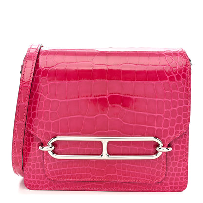 Hermes Shiny Alligator Mini Sac Roulis Rose Mexico 1 of 11