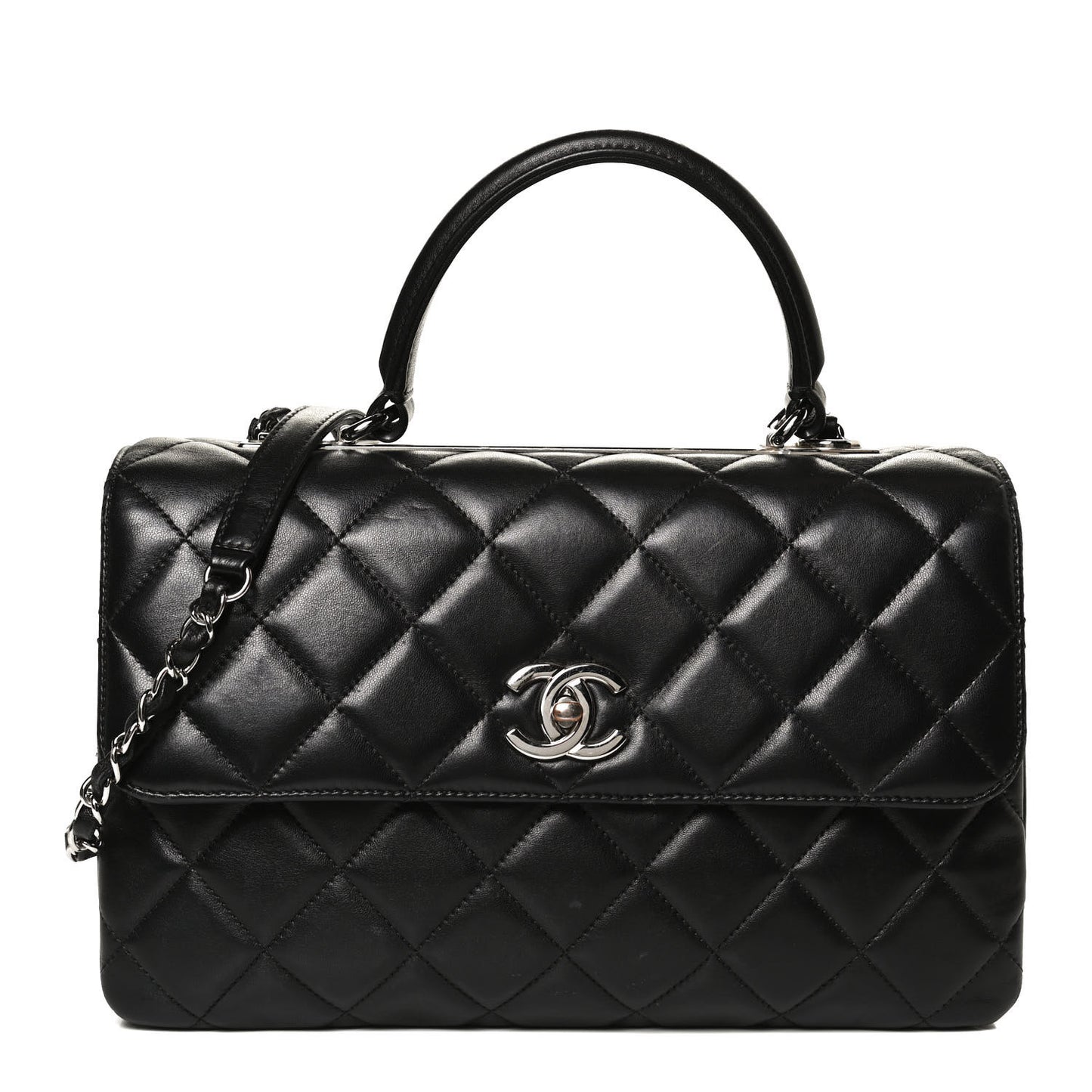 Lambskin Quilted Medium Trendy CC Flap Dual Handle Bag Black