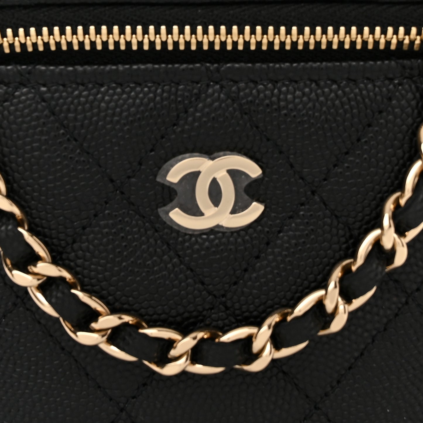 Caviar Quilted Mini Vanity Case With Chain Black