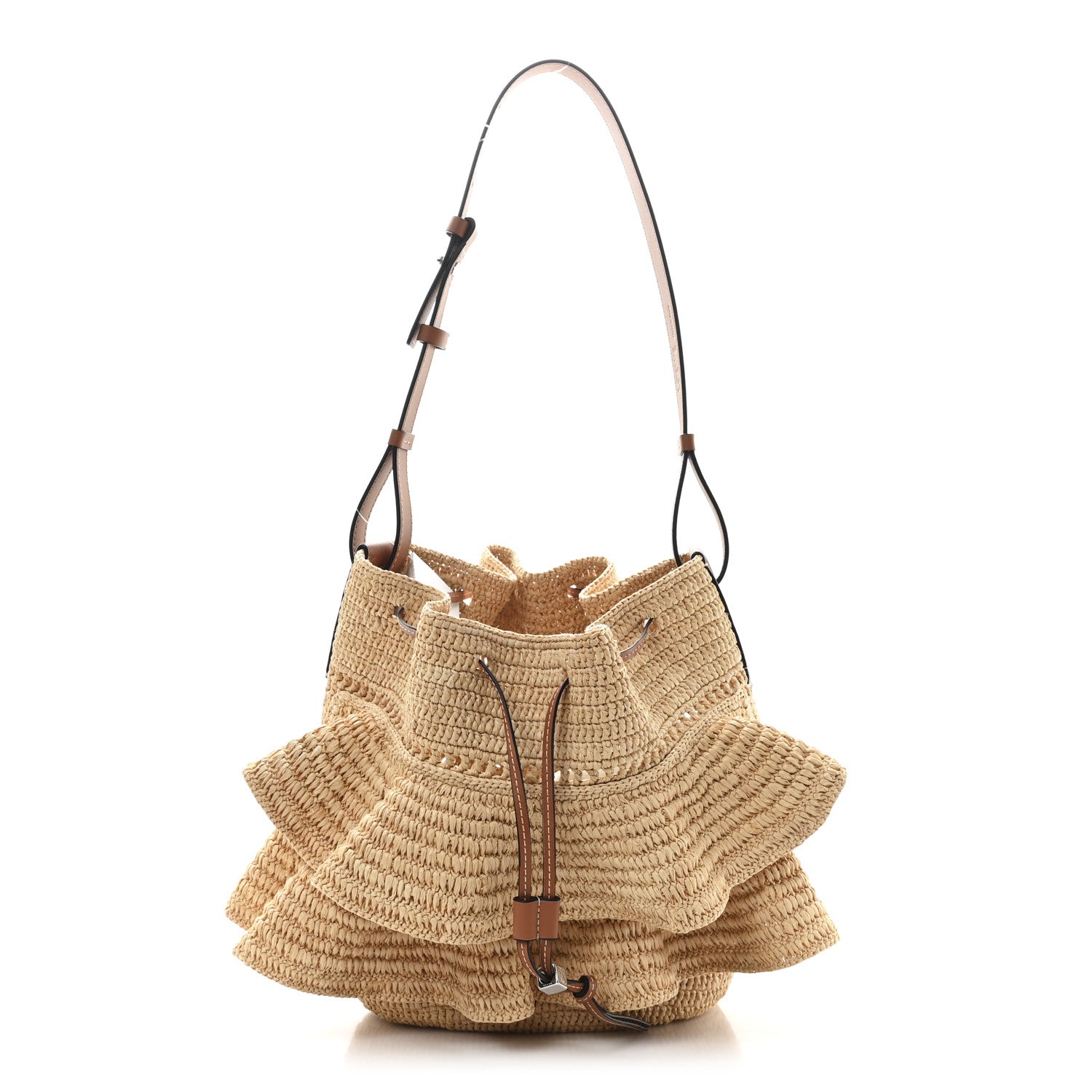Loewe Raffia Calfskin Balloon Ruffles Bucket Bag Natural Tan 1 of 9
