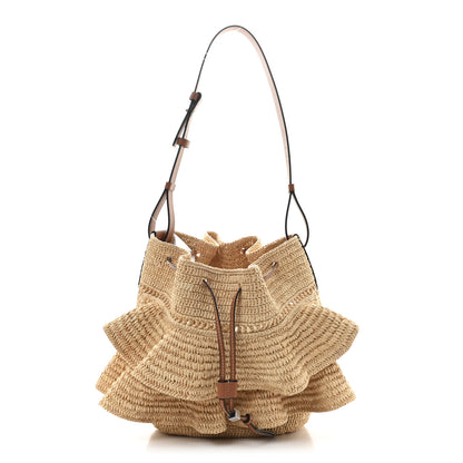 Loewe Raffia Calfskin Balloon Ruffles Bucket Bag Natural Tan 1 of 9