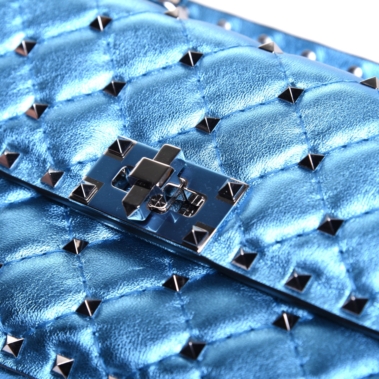 Valentino Garavani Metallic Nappa Small Rockstud Spike Shoulder Bag Cerulean 9 of 15
