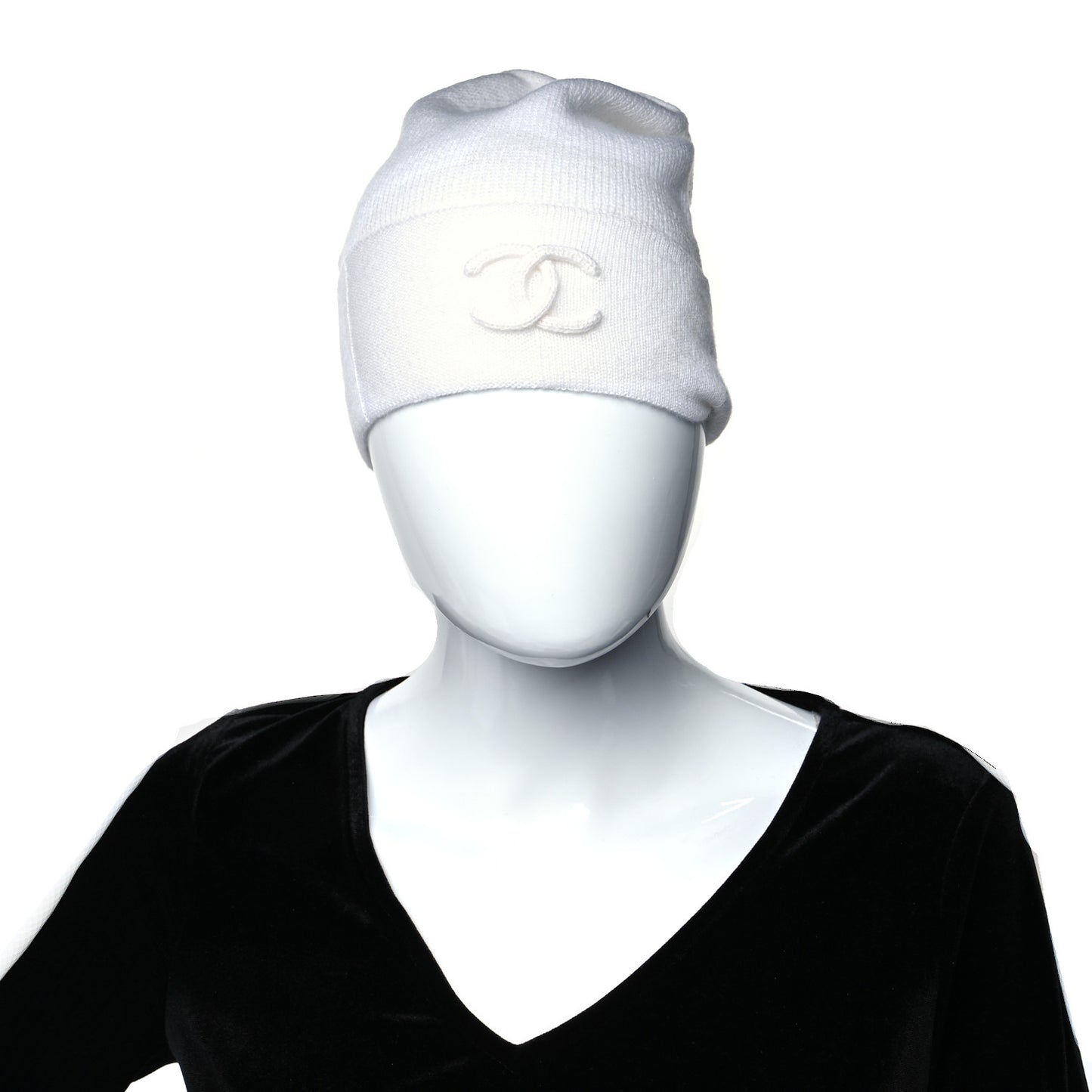 Cashmere Wool CC Beanie Hat White