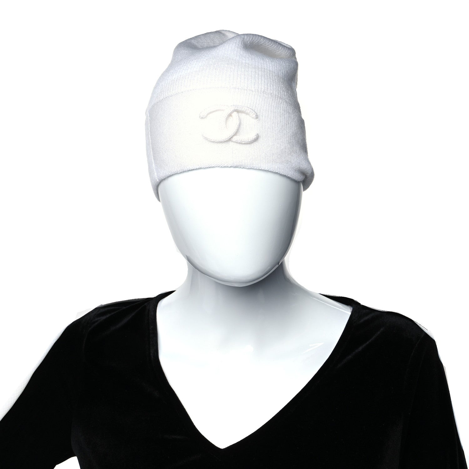 Chanel Cashmere Wool CC Beanie Hat White 2 of 5