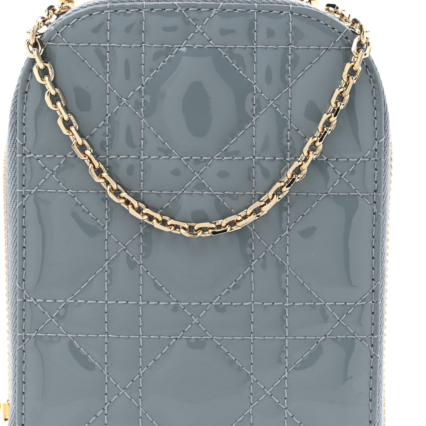 Patent Cannage Lady Dior Phone Holder Bracing Blue