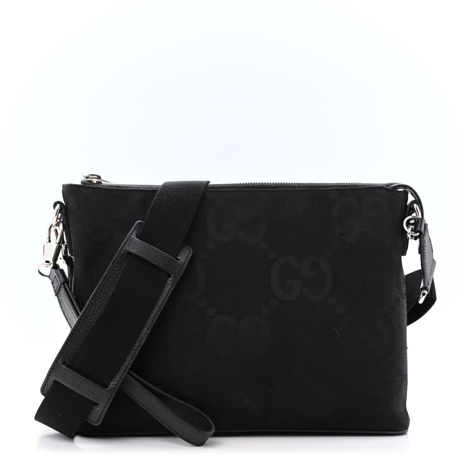 Gucci Monogram Jumbo GG Textured Dollar Calfskin Wristlet Messenger Bag Black 1 of 13