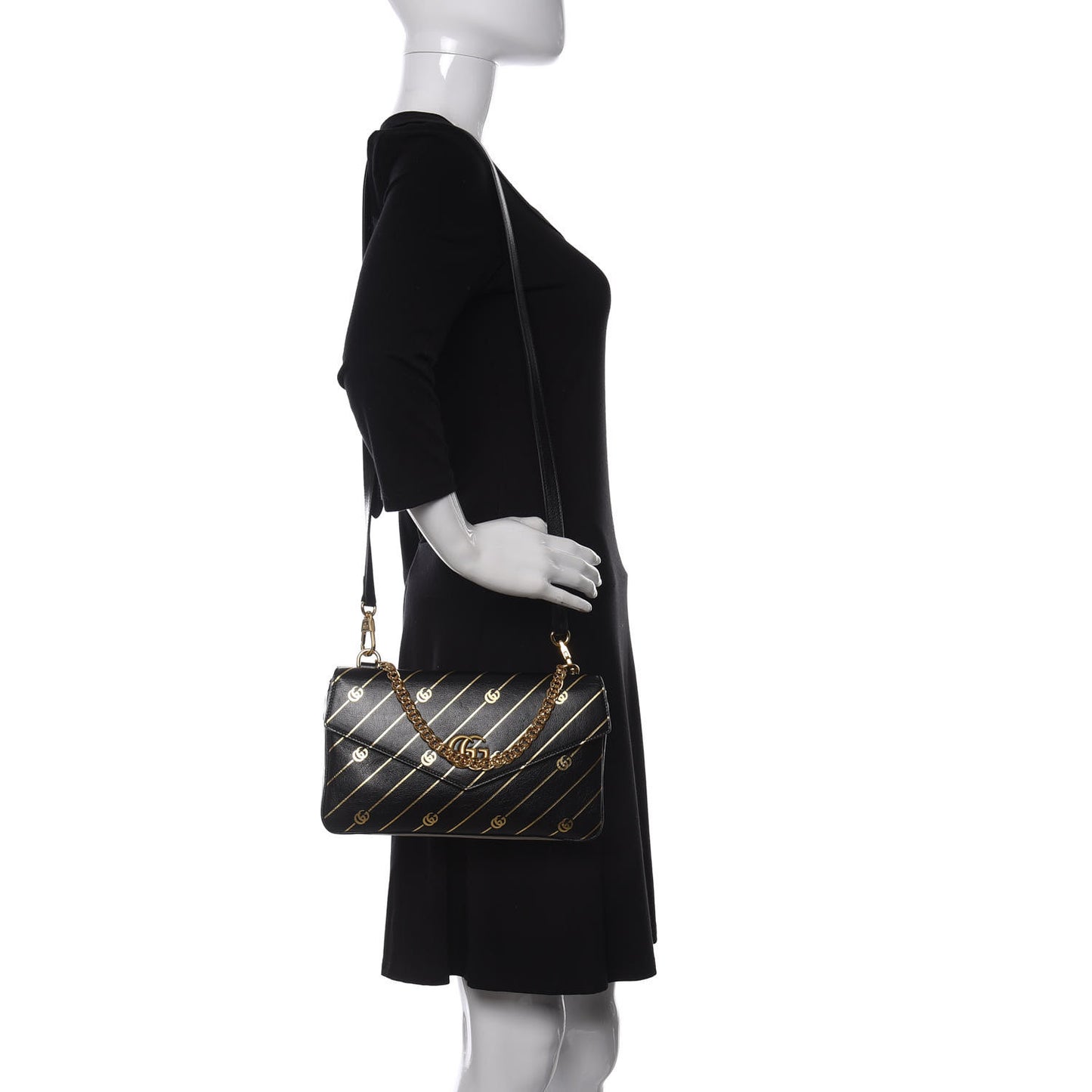 Calfskin Diagonal GG Medium Thiara Double Envelope Shoulder Bag Black White