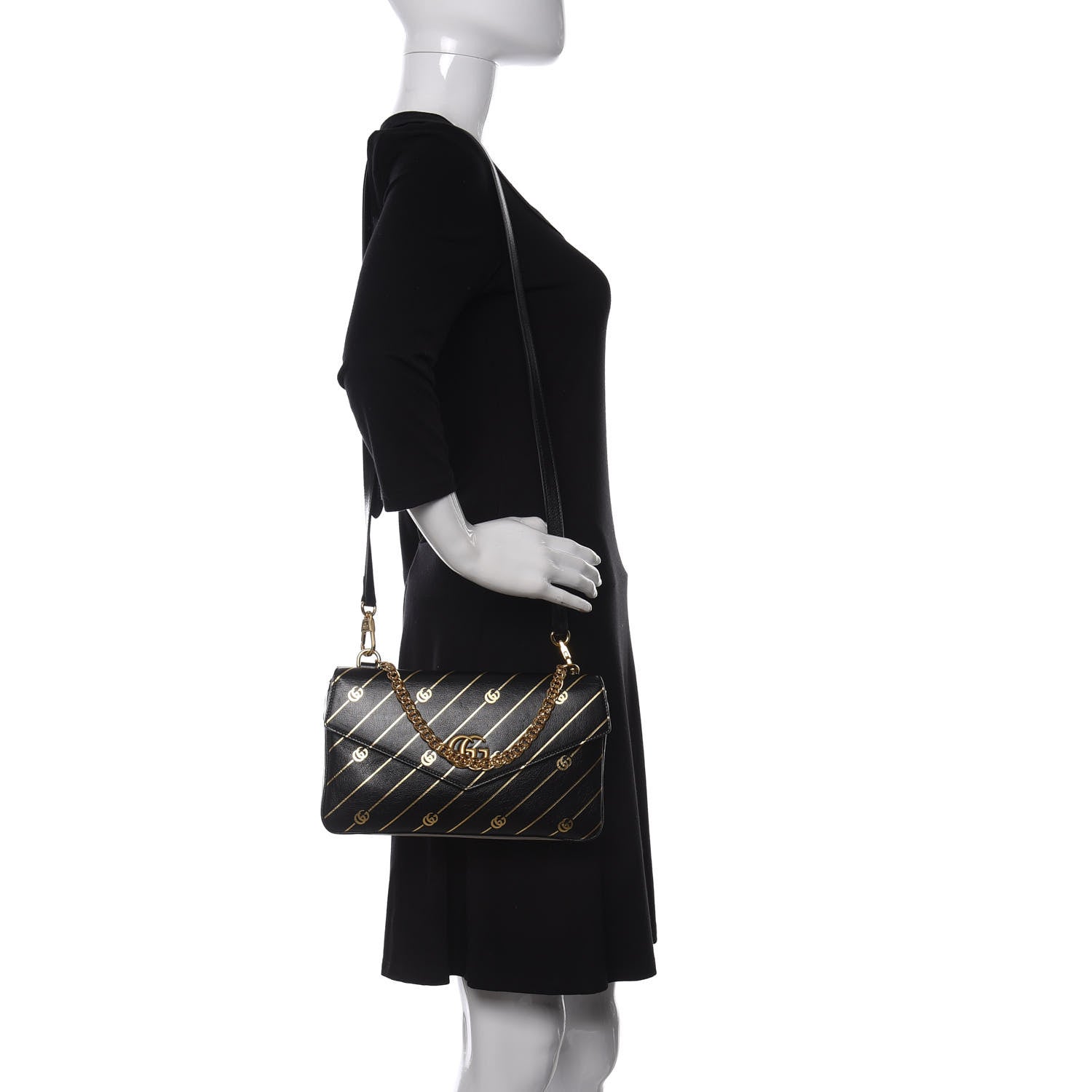 Gucci Calfskin Diagonal GG Medium Thiara Double Envelope Shoulder Bag Black White 2 of 11
