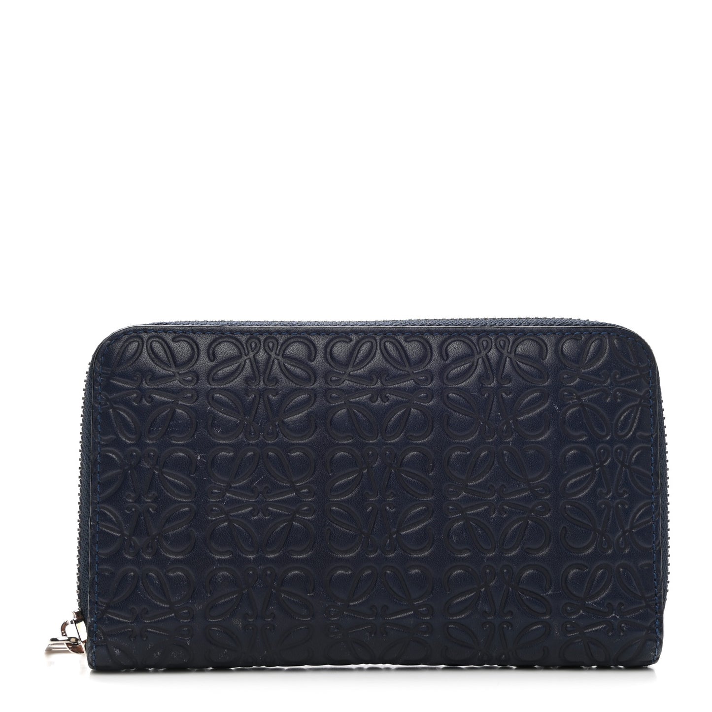 Calfskin Embossed Repeat Medium Zip Wallet Navy