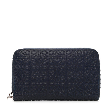 Loewe Calfskin Embossed Repeat Medium Zip Wallet Navy 1 of 8
