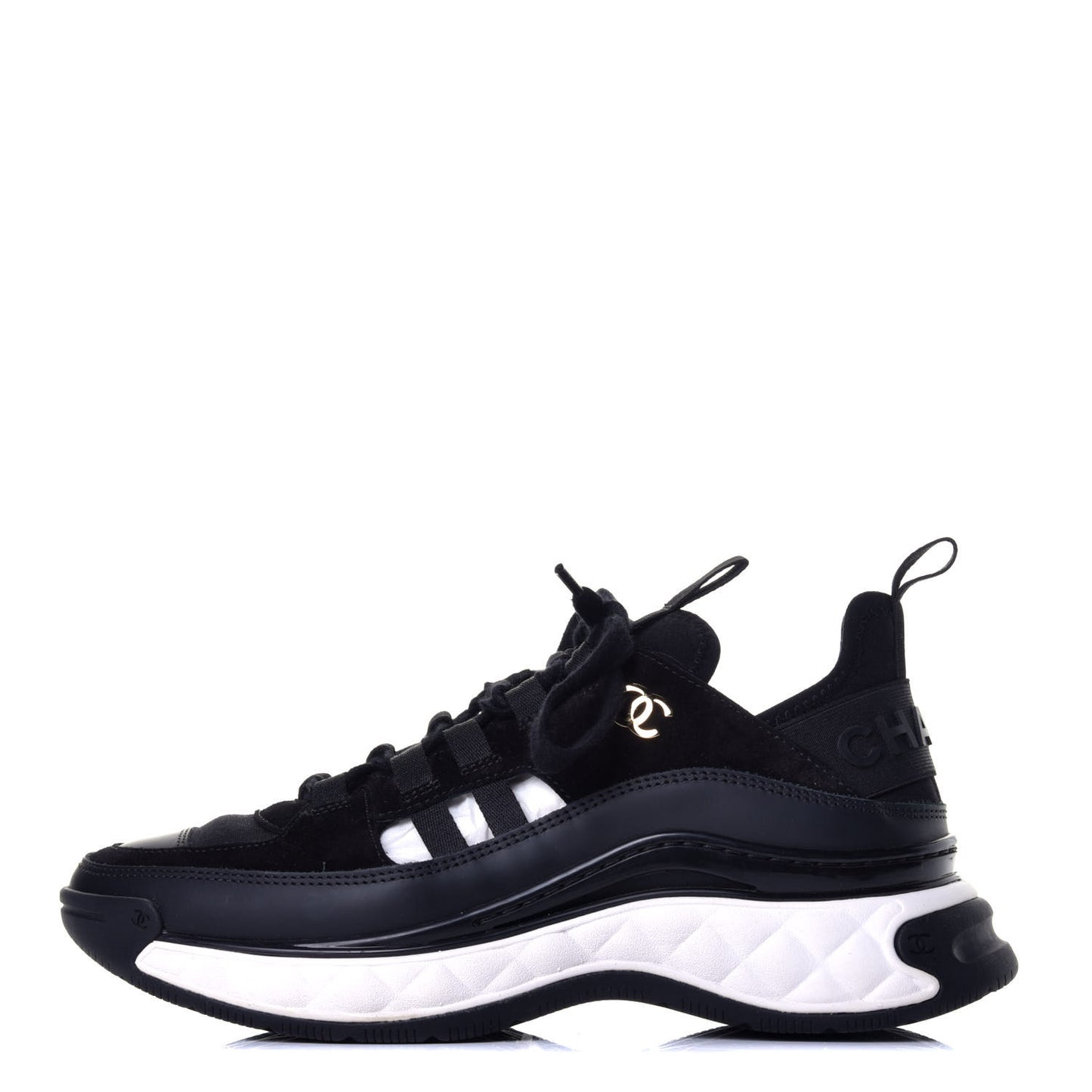 Velvet Calfskin Mixed Fibers CC Sneakers 37.5 Black