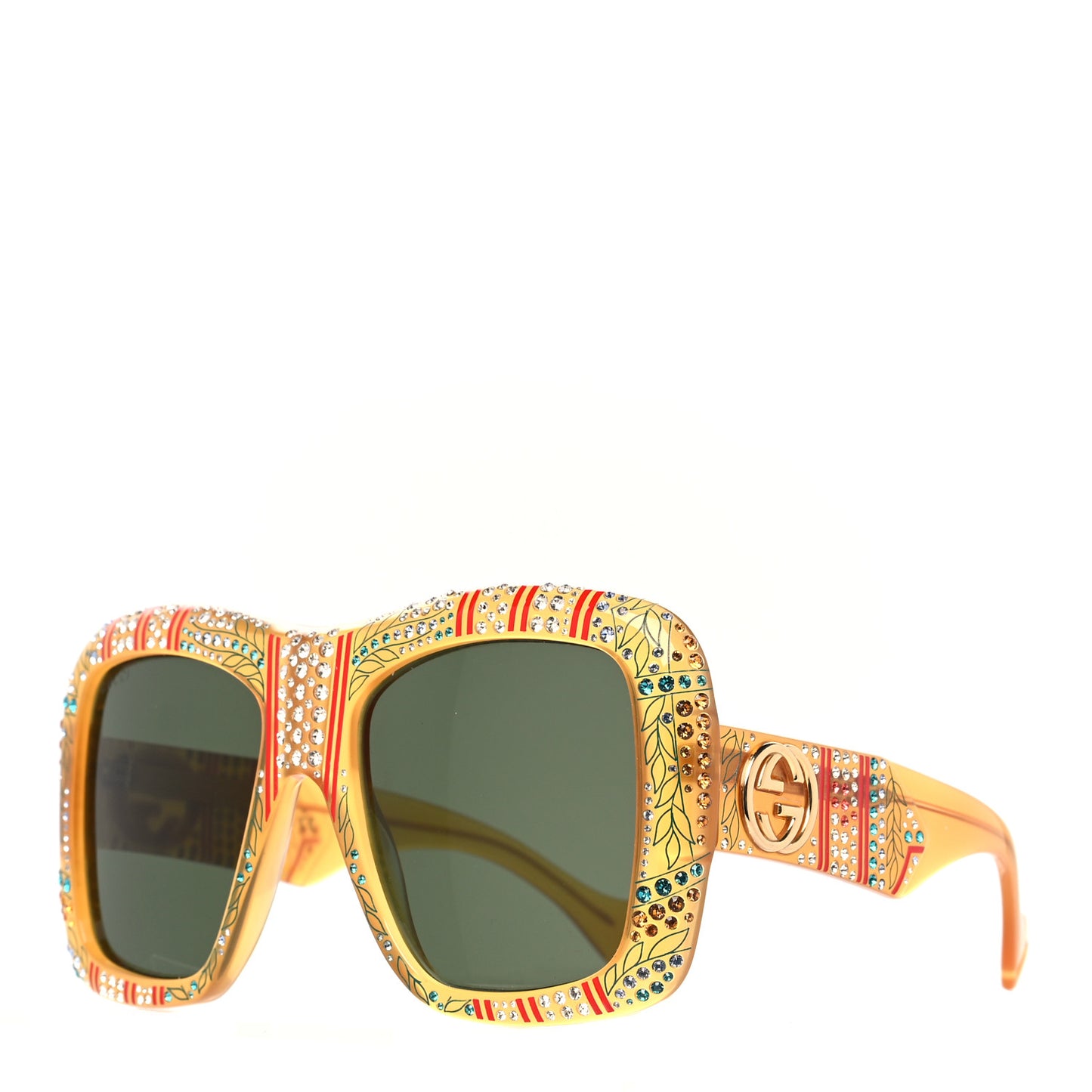 Acetate Crystal Square Frame Sunglasses GG0498S Yellow