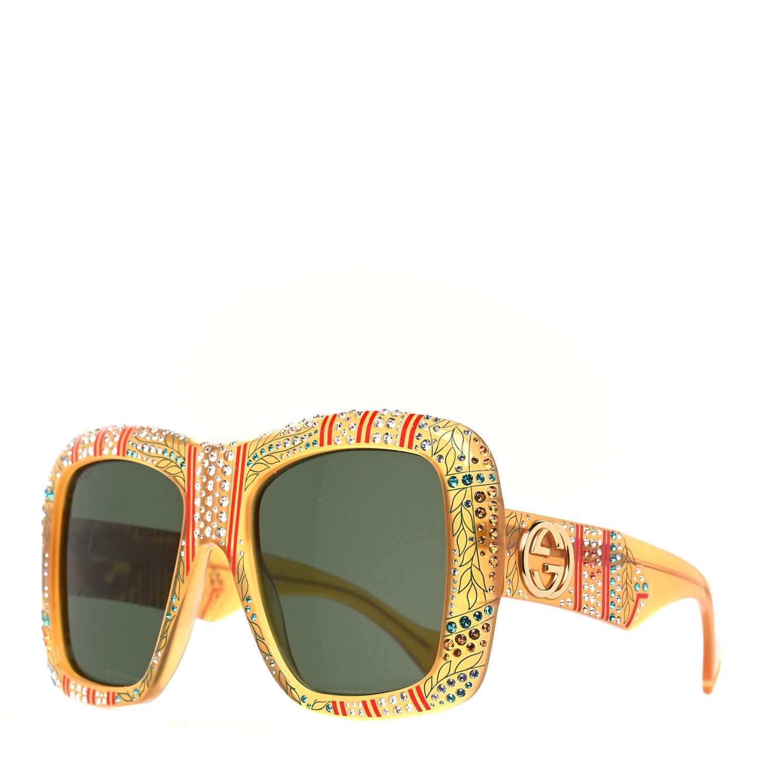 Gucci Acetate Crystal Square Frame Sunglasses GG0498S Yellow 1 of 7