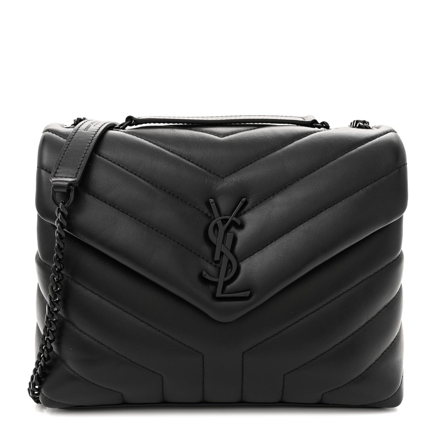 Calfskin Y Quilted Monogram Monochrome Small Loulou Chain Satchel Black