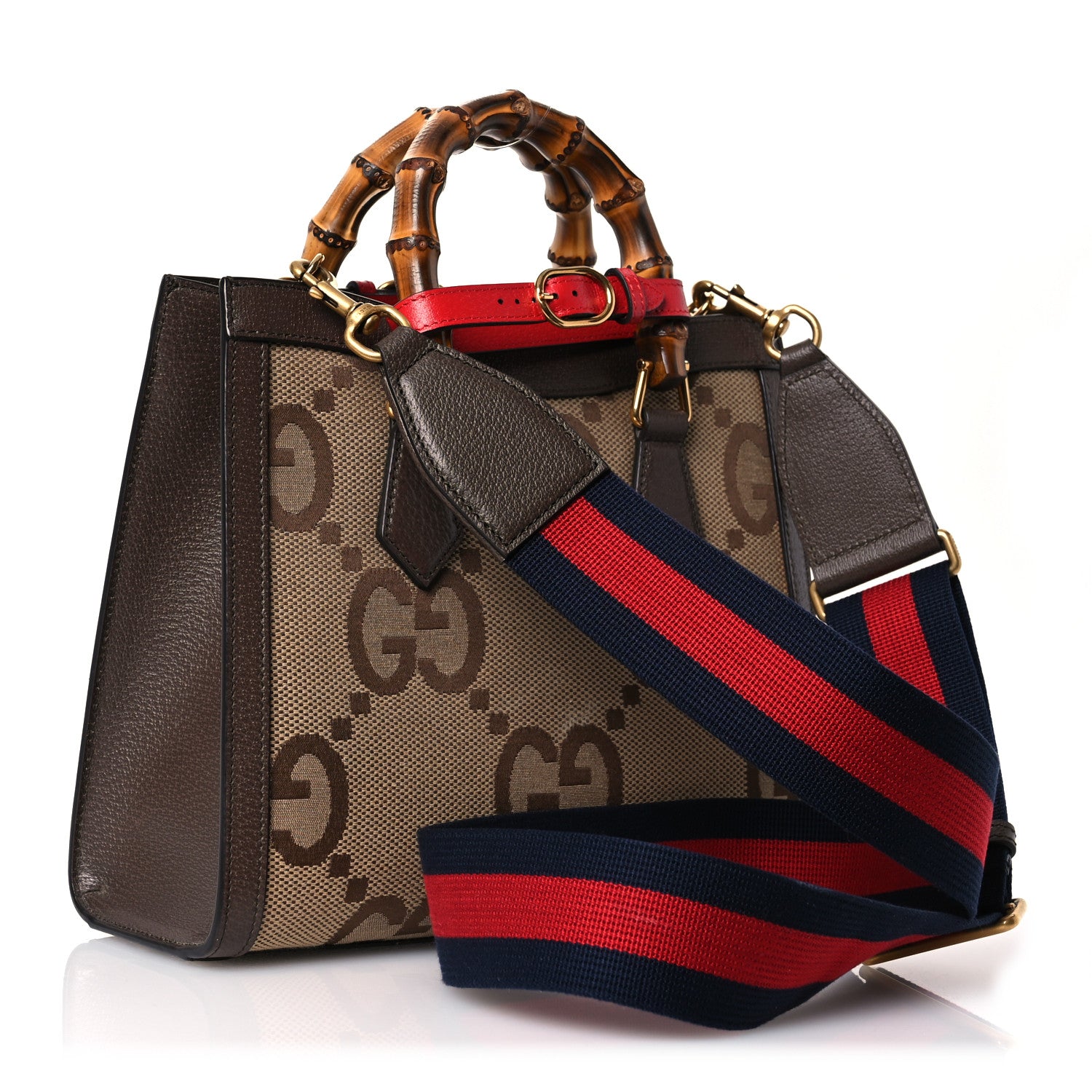 Gucci Monogram Jumbo GG Textured Dollar Calfskin Small Diana Tote Bag Camel Ebony New Acero Pomegranate Red 3 of 13