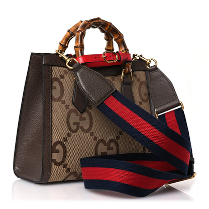 Gucci Monogram Jumbo GG Textured Dollar Calfskin Small Diana Tote Bag Camel Ebony New Acero Pomegranate Red 3 of 13