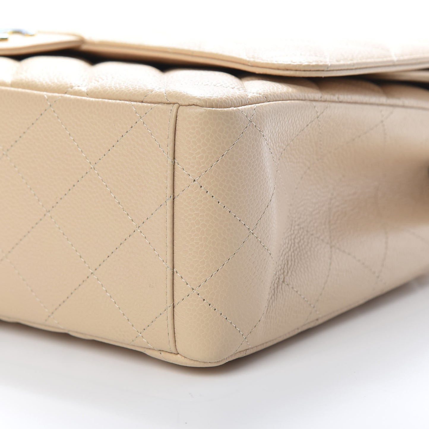 Caviar Quilted Maxi Double Flap Light Beige