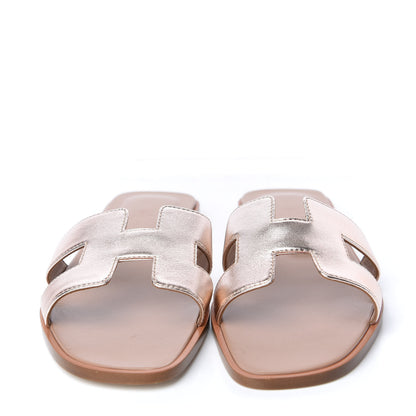 Hermes Metallic Nappa Oran Sandals 36.5 Rose Dore 2 of 10