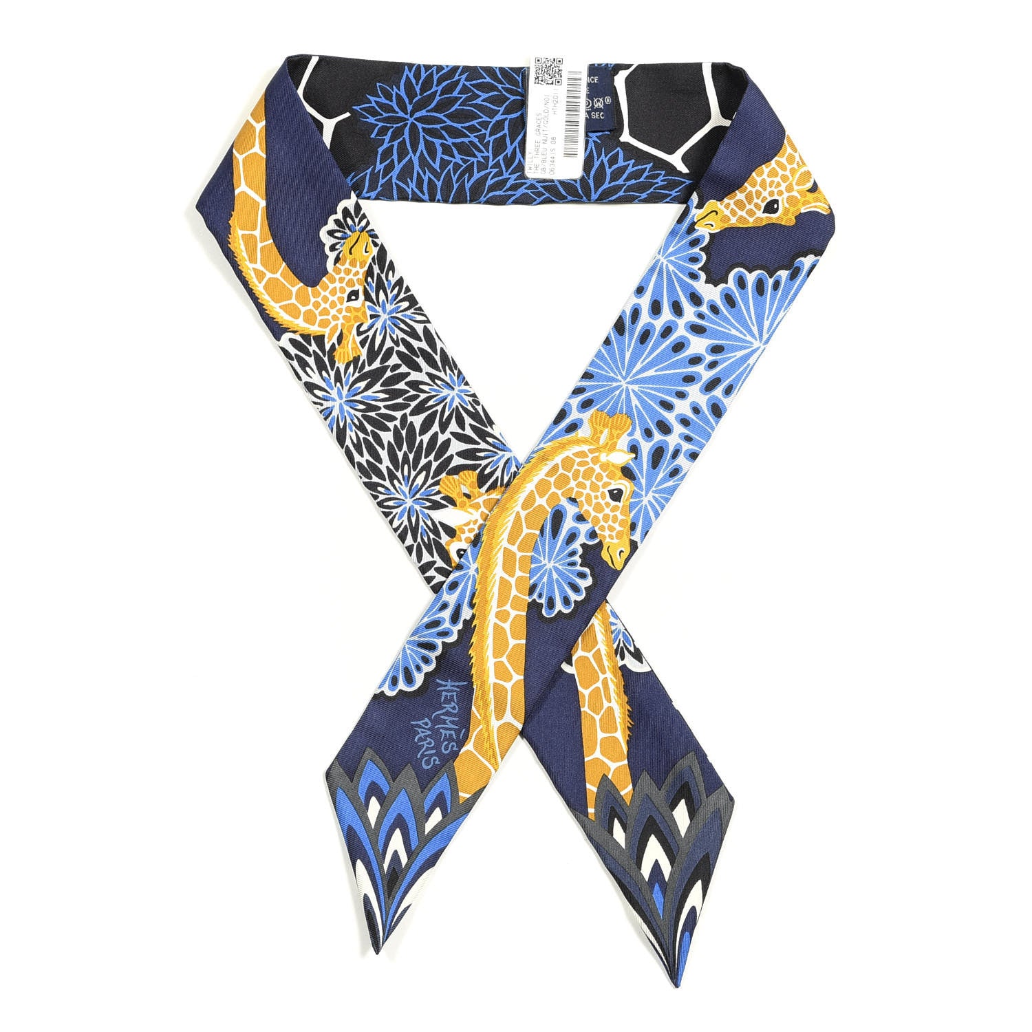 Hermes Silk The Three Graces Twilly Bleu Nuit Gold Black 1 of 4