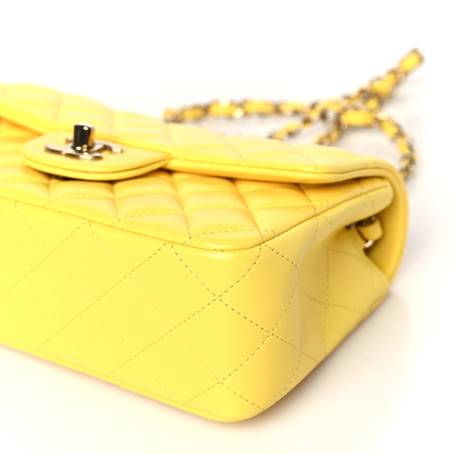 Chanel Lambskin Quilted Mini Rectangular Flap Yellow 10 of 11
