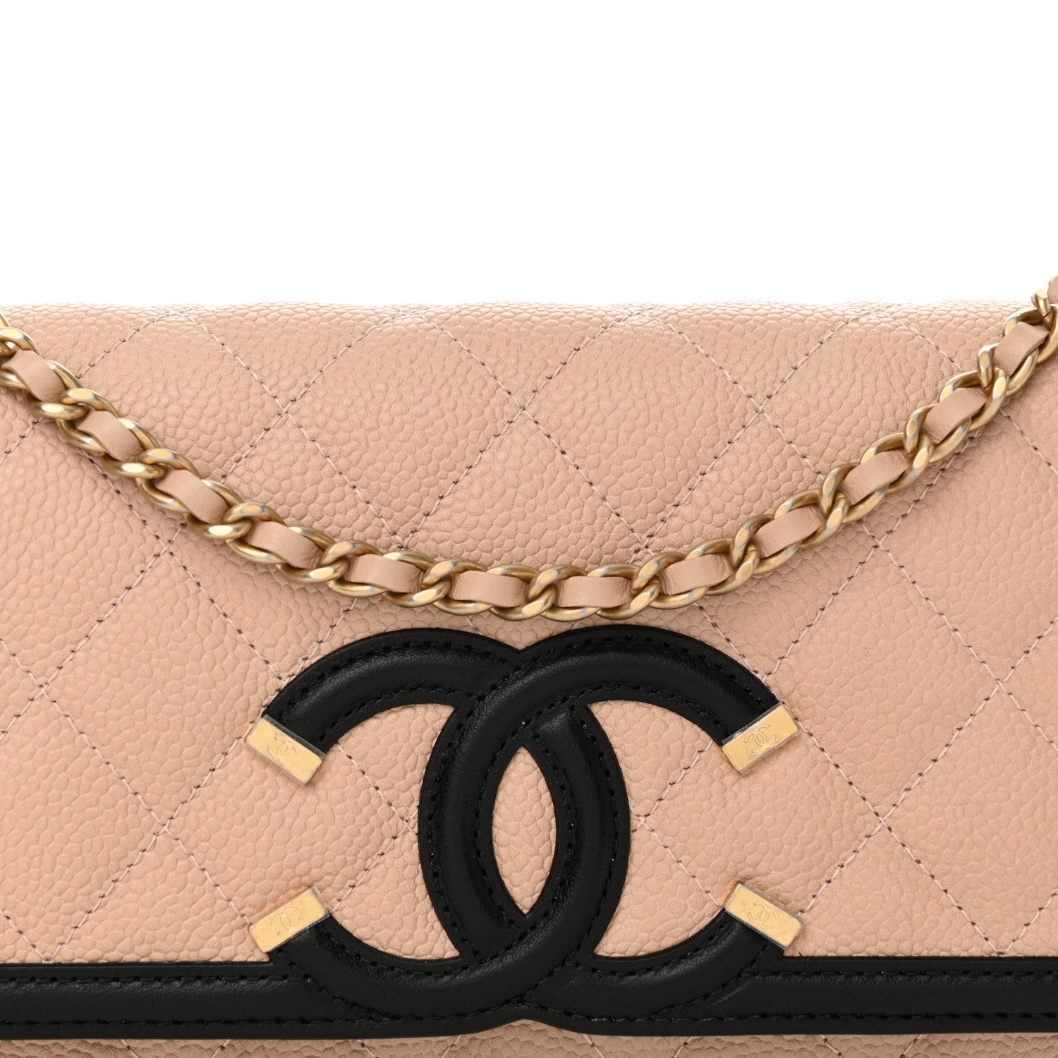 Chanel Caviar Quilted CC Filigree Wallet On Chain WOC Beige Black 9 of 12