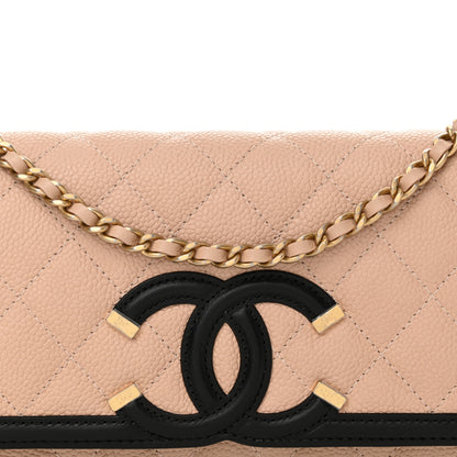 Chanel Caviar Quilted CC Filigree Wallet On Chain WOC Beige Black 9 of 12