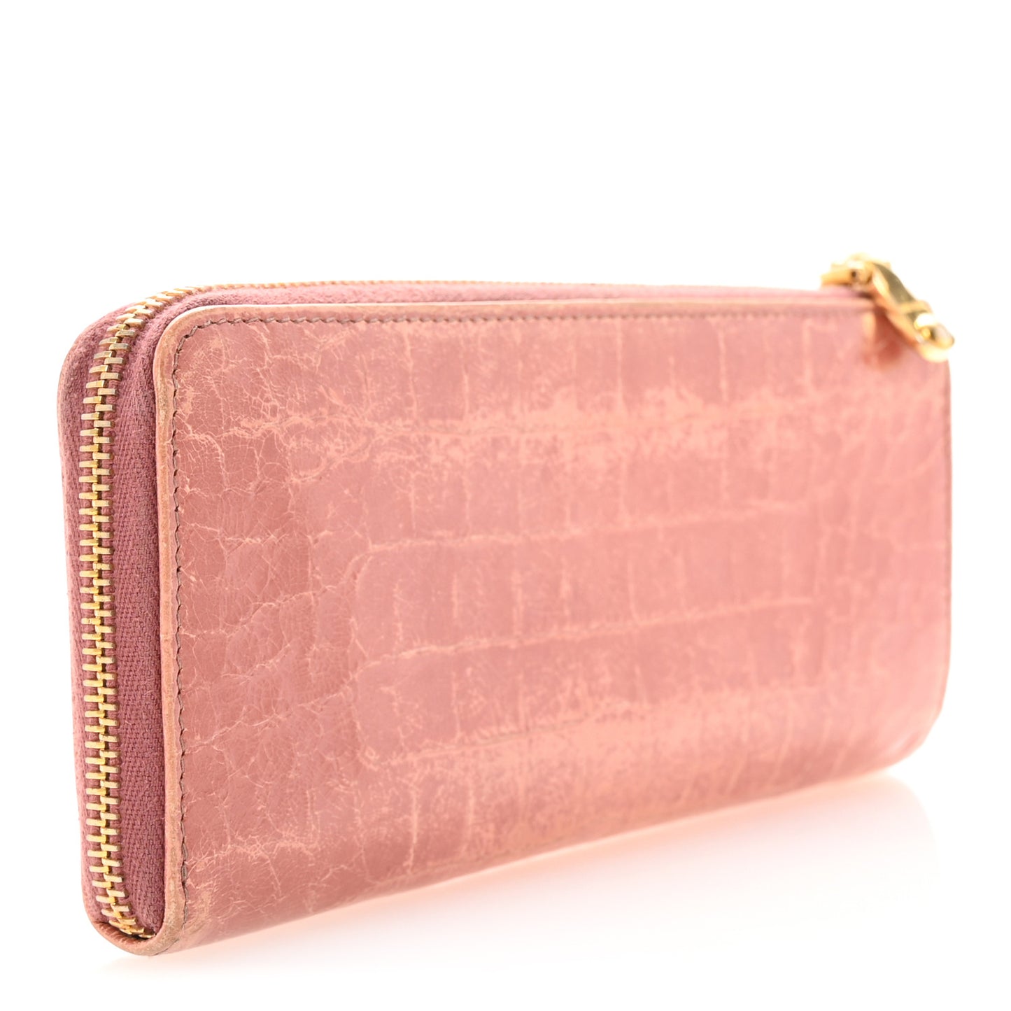 Vernice Crocodile Embossed Calfskin Zip Around Wallet Antico