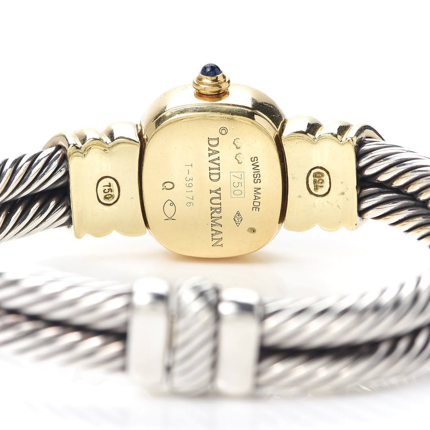 Sterling Silver 18K Yellow Gold Diamond Bezel Mother of Pearl 21mm Classic Cable Quartz Watch