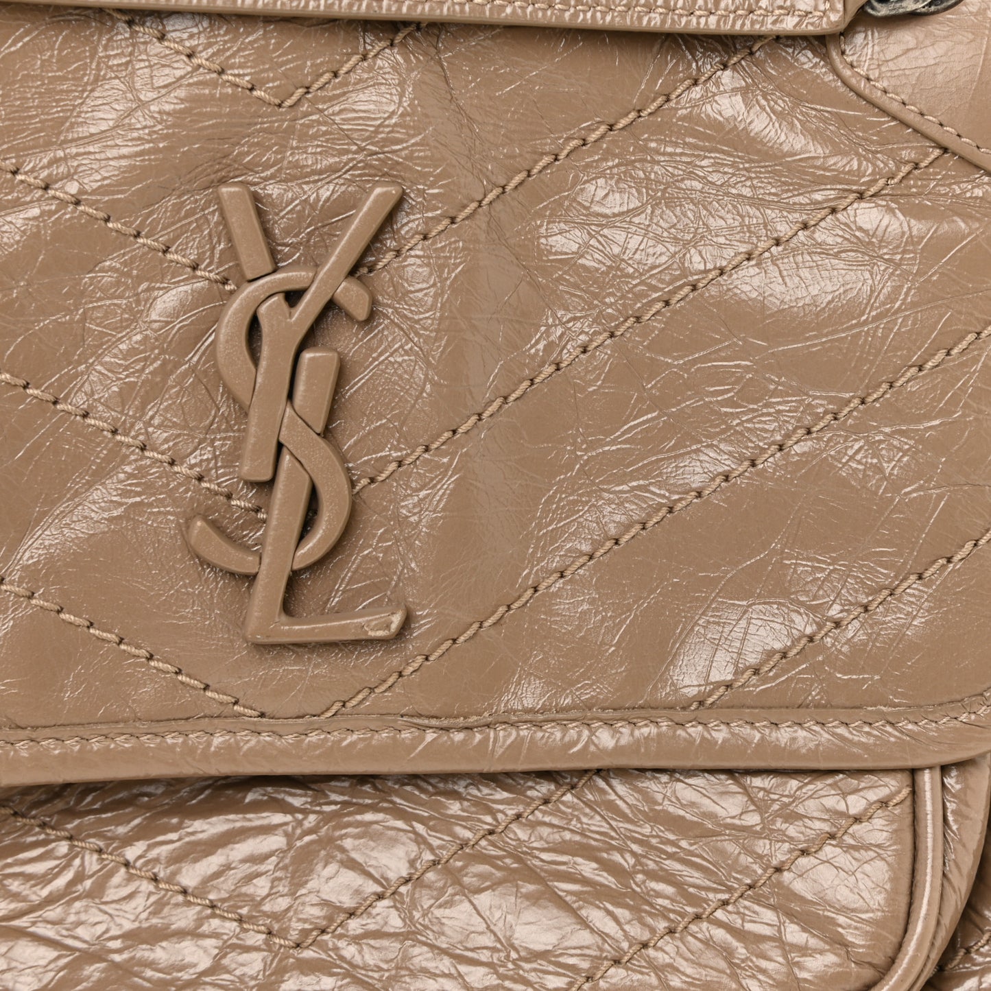 Crinkled Calfskin Matelasse Monogram Baby Niki Chain Satchel Light Taupe