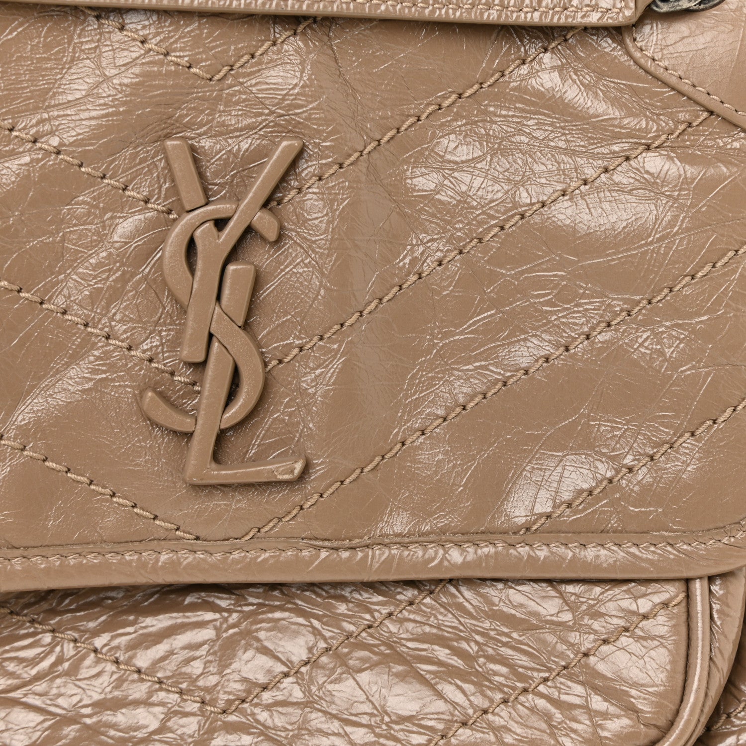 Saint Laurent Crinkled Calfskin Matelasse Monogram Baby Niki Chain Satchel Light Taupe 11 of 14