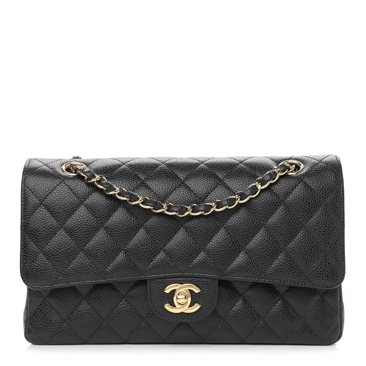 Caviar Quilted Medium Double Flap Black