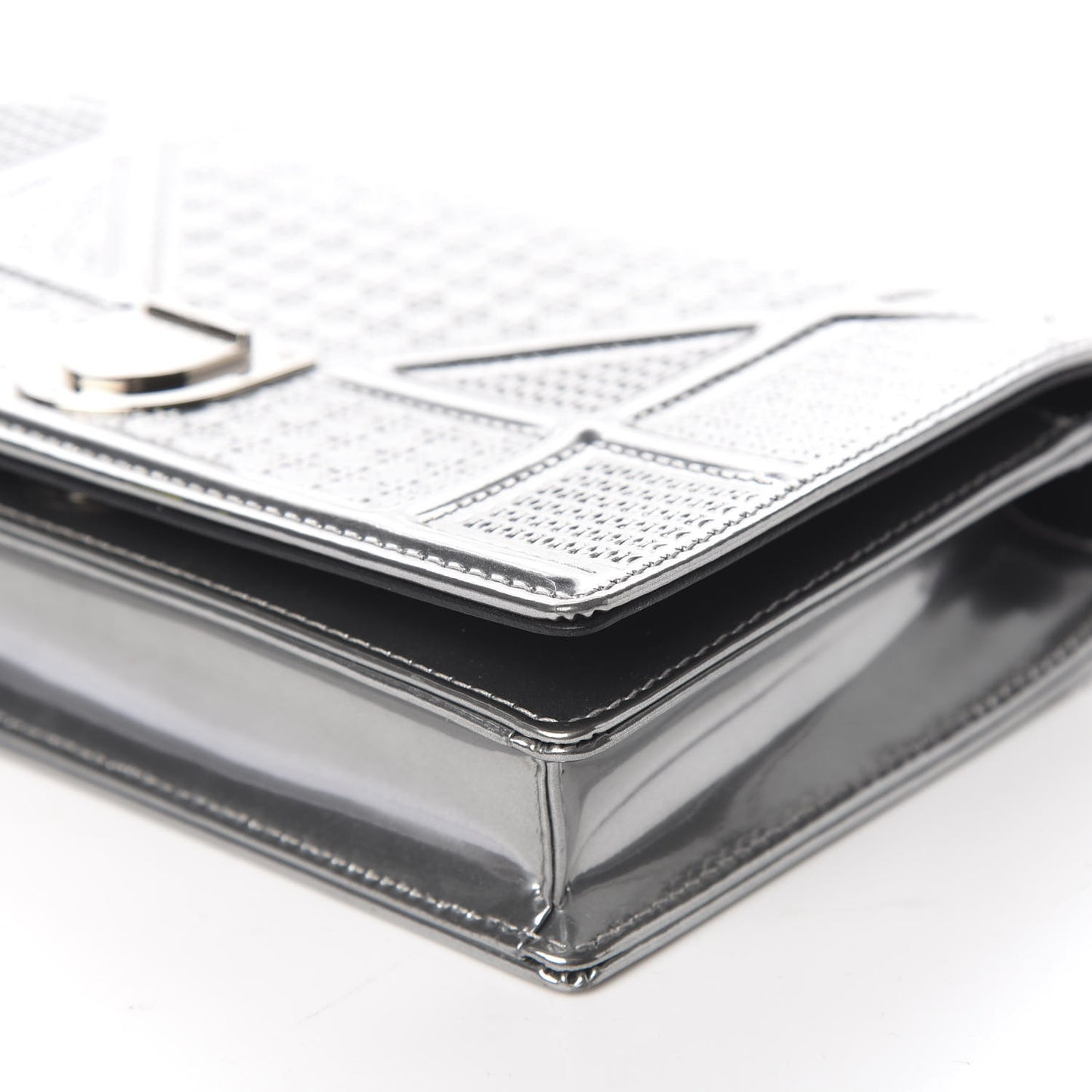 Metallic Patent Micro-Cannage Diorama Wallet on Chain Pouch Silver