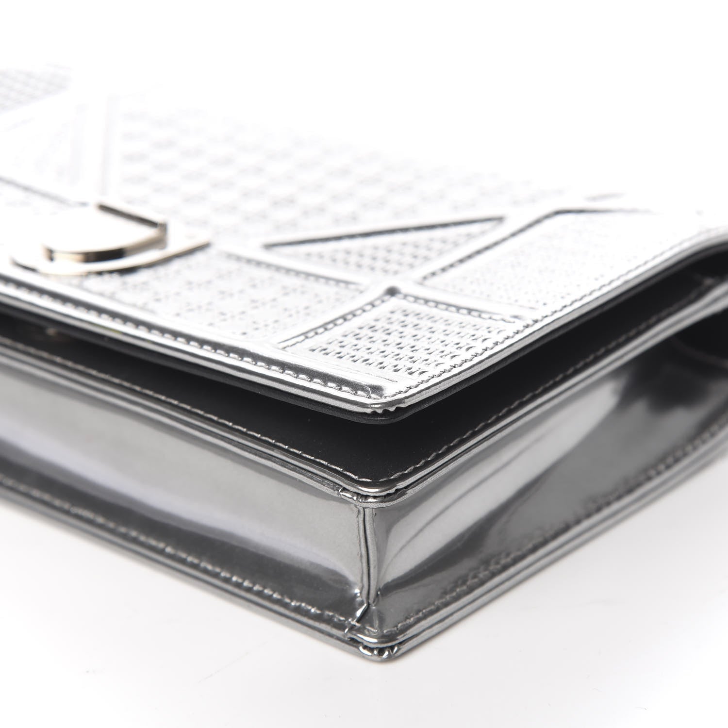Christian Dior Metallic Patent Micro-Cannage Diorama Wallet on Chain Pouch Silver 7 of 9